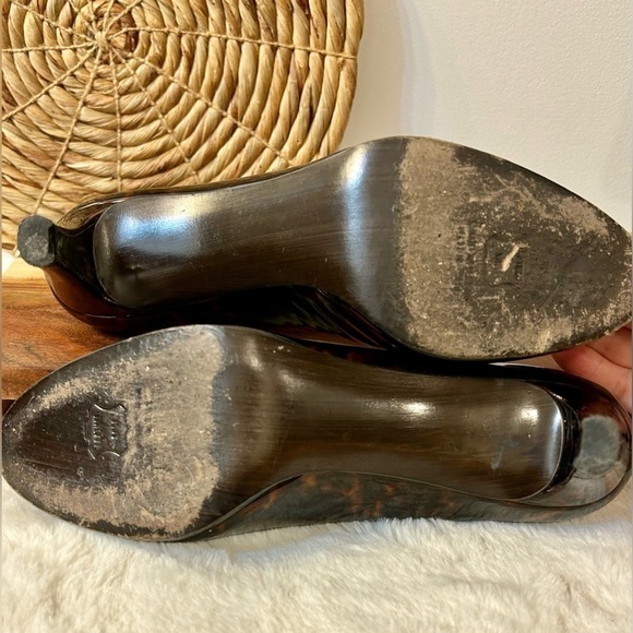 Stuart Weitzman Tortoise Shell Platswoon Patent Leather Platform Heels Size 9.5 - Picture 14 of 15